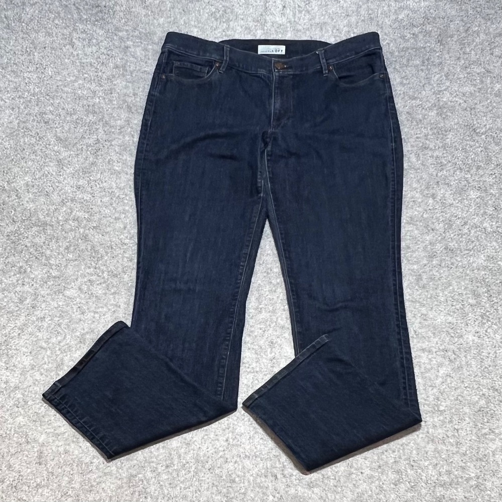 Ann Taylor LOFT Modern Straight Jeans 32/14 Dark Indigo Wash Mid Rise Denim